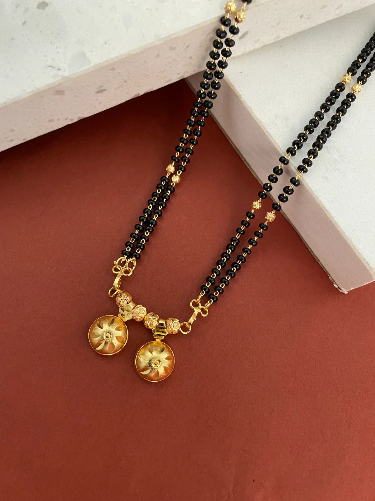 Long Mangalsutra Designs Gold Plated Latest 2 Vati Pendant Traditional Mangalsutra